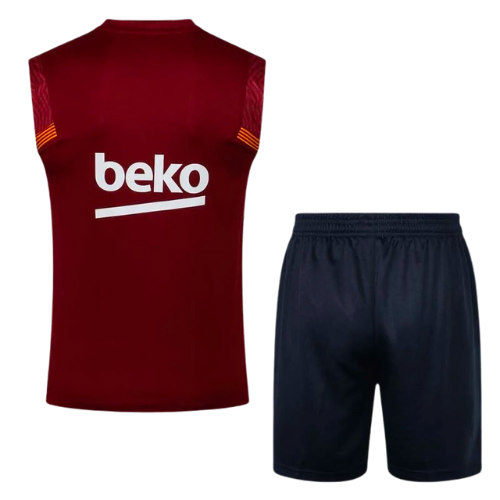 GELBES ÄRMELLOSES TRIKOT-KIT + BARCELONA-TRAININGSHORTS 2021/22