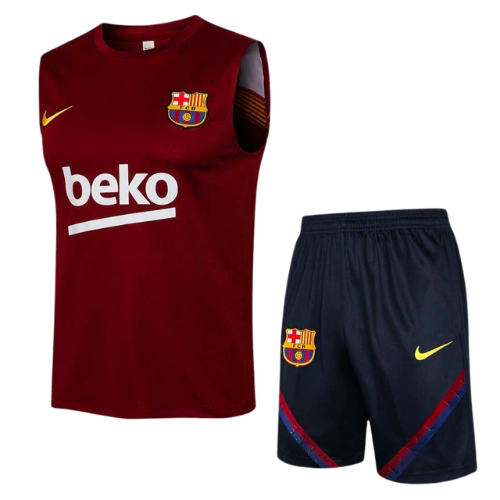 GELBES ÄRMELLOSES TRIKOT-KIT + BARCELONA-TRAININGSHORTS 2021/22