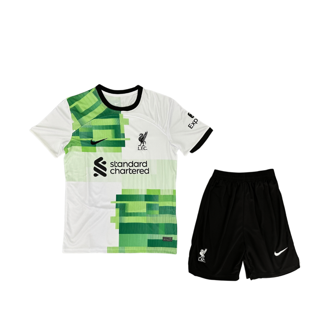 Liverpool Away 23/24 T-Shirt und Shorts für Jungen